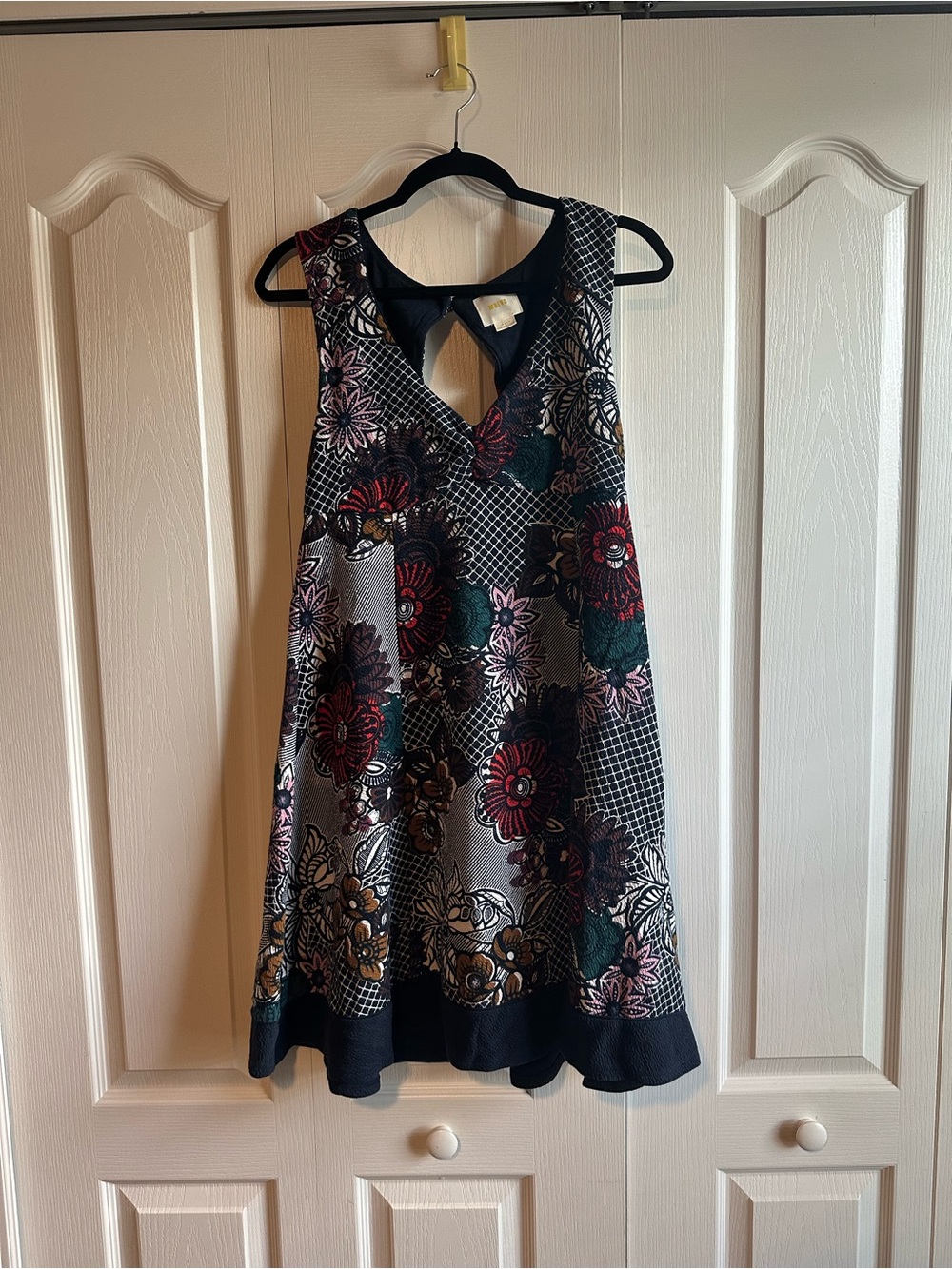 Maeve Black Floral Knit A-Line Dress with Keyhole